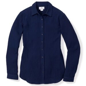 NWT Petite Plume Women’s Morgan Gauze Top XS Navy Blue